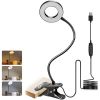 tClip-On Gooseneck Desk Lamp with LED Ring Light in Black