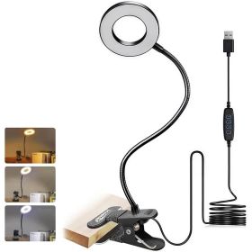 tClip-On Gooseneck Desk Lamp with LED Ring Light in Black