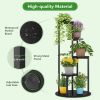 5-Tier Indoor Plant Stand with Black Metal Frame and Brown Wood Finish Shelves