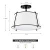 2-Light Round 15-inch White Drum Ceiling Light w/ Black Metal - Semi-Flush Mount