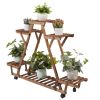 Indoor Outdoor Solid Wood Triangular Multi-Tier Plant Stand with Locking Wheels