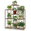 Natural Wood Bookcase Plant Stand Shelving Rack - Holds up to 9 Planters