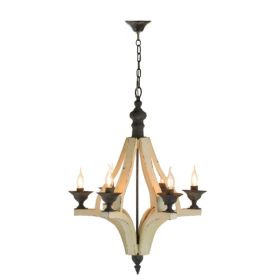 6-Light Wooden Chandelier With Adjustable Chain (Option: Cream)