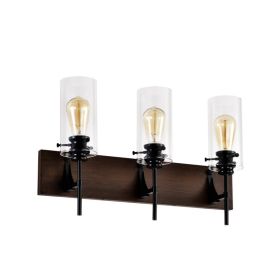 3-Light Matte Black & Wood Color Bathroom Light Fixture (Option: Matte Black)