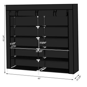 7 Tiers Portable Shoe Rack Closet Fabric Cover Shoe Storage Organizer Cabinet Black (Color: Black)