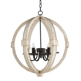 6-Light Wooden Chandelier With Adjustable Chain (Option: White)