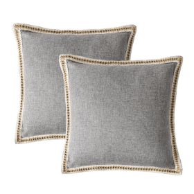 Set Of 2 Throw Pillow Covers Vintage Linen Trimmed Cushion Covers, 20in X 20in (Option: Default)