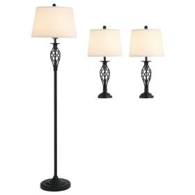 3 Piece Table Floor Lamp Set with Metal Pole, Round Base, and Fabric Lampshade (Option: White-520x520x260 mm)